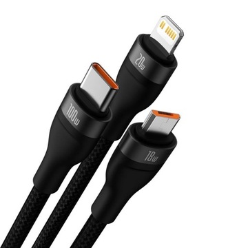 КАБЕЛЬ BASEUS USB 3 в 1 USB-C/Lightning/micro USB STRONG CABLE 100 Вт 1,2 м