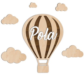 Balon Chmurki DEKORACJA na ścianę 3D ozdoby drewniane PREZENT + IMIĘ HIT