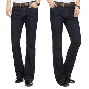 Mens Flared Leg Jeans Trousers High Waist Long Fla