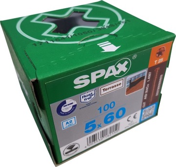 SPAX 5x60 mm STARE ZŁOTO, wkręty do deski tarasowej, stal A2