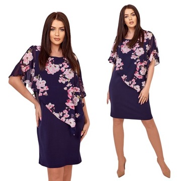 ELEGANCKA sukienka WIZYTOWA midi KWIATY 4XL