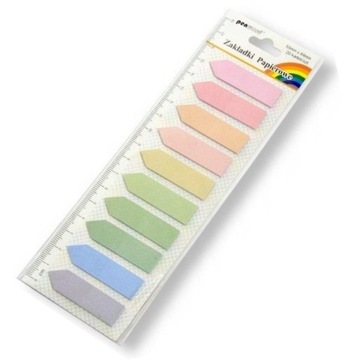 ZAKŁADKI INDEKSUJĄCE PAPIEROWE STRZAŁKI 10 KOLORÓW PASTEL + LINIJKA PENWORD