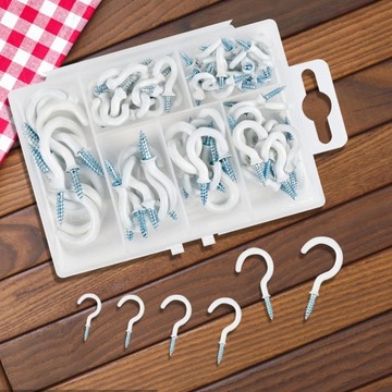 HACZYKI ŚRUBOWE BIAŁE 70 SZTUK UCHWYTY NA KWIATY SUFITOWE WKRĘCANE