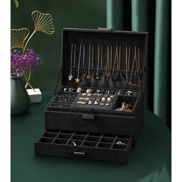 Szkatułka na Biżuterię Kuferek Pudełko Organizer Elegancki Pojemny Etui Box