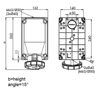 Стационарная розетка GS1255 125А 5П 400В 6ч IP67