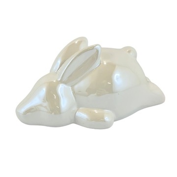 ZAJĄC KRÓLIK MAŁY LEŻĄCY PERŁOWY BIAŁY 7X12X6 CM