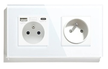GNIAZDKO SZKLANE PODWÓJNE USB-C KONTAKT 16A SZKŁO