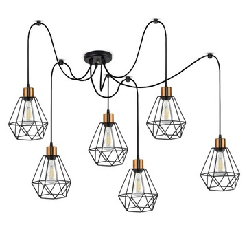 Lampa Wisząca Żyrandol Pająk Diament Miedź LED