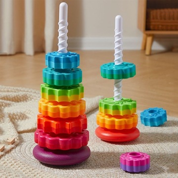 TWISTED PYRAMID RAINBOW TOWER SENSORY EDU SPINAGAIN SORTER SPIN 12M+