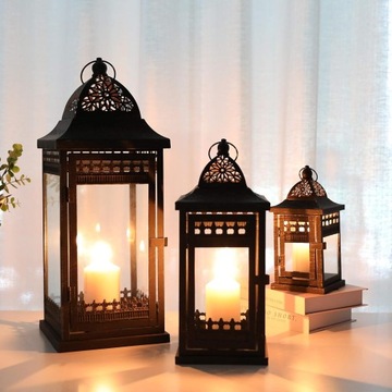 Zestaw 3 dekoracyjnych świeczników lampionów Vintage brązowo-złote