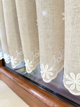 Firanka Kuchnia Biała Zazdrostka Beż Natura Haft wysokość 30 cm