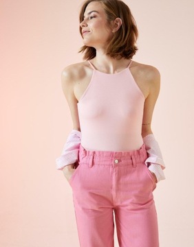 RÓŻOWE GŁADKIE KLASYCZNE DOPASOWANE BODY NA RAMIĄCZKACH DEFACTO 36