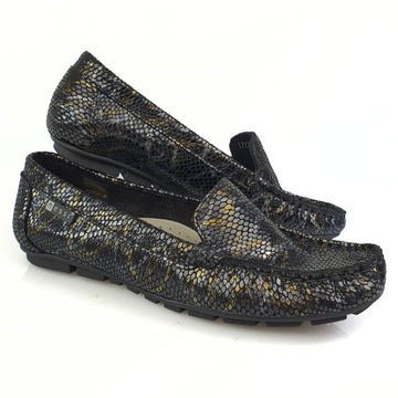 Мокасины Nessi 17130 черные со змеиным узором, кожа, размер 37