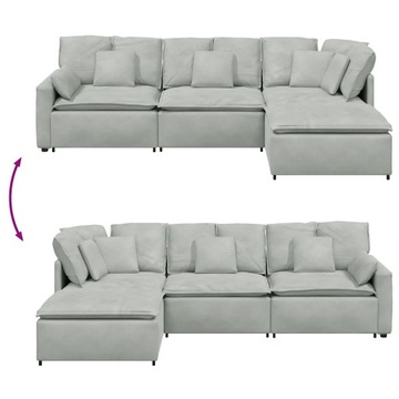 Sofa modułowa z podnóżkiem i poduszkami Velvet Light Grey