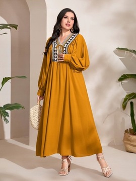 SUKIENKA W STYLU ARABSKIM Z BUFIASTYMI RĘKAWAMI MUSZTARDOWA MAXI SHEIN 3XL