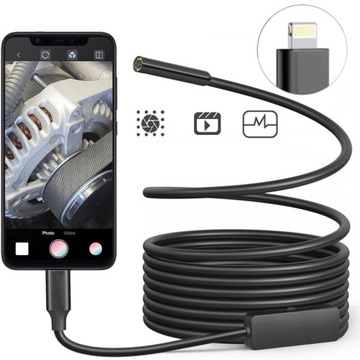 ENDOSKOP KAMERA INSPEKCYJNA DUAL 2MPx 5M IP67 IOS IPHONE iPad 8LED