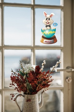 NAKLEJKA WIELKANOCNA NA OKNO ZAJĄCZEK ŚMIESZEK 05A