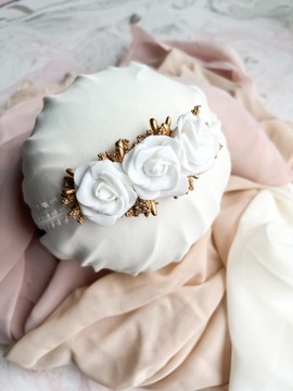 Комплект: повязка на голову и ремень для крещения, белый, повязка на голову и ремень для крещения, розы.