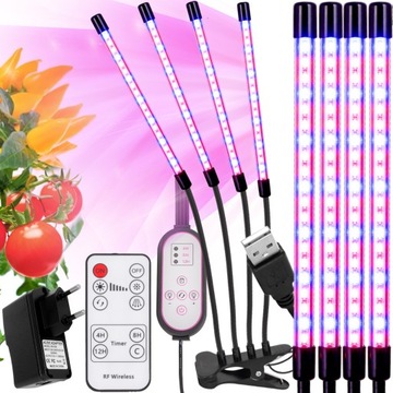 4x LAMPA LED DO WZROSTU UPRAWY ROŚLIN UV 80 DIOD TIMER + PILOT 1200lm 36W