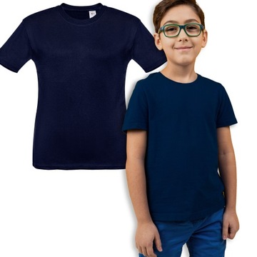 Koszulka bawełniana t-shirt dla chłopca dziewczynki na WF granat 104-110