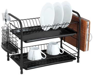 СУШИЛКА ДЛЯ СУШКИ ПОСУВЫ С ПОДДОНОМ, ЧЕРНАЯ, ДВУХУРОВНЕВАЯ, wz01