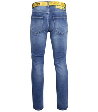 Klasyczne spodnie męskie jeansy z żółtym paskiem 36