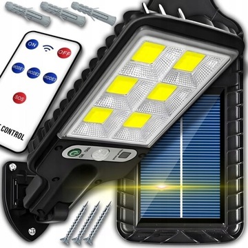 LAMPA SOLARNA Z CZUJNIKIEM RUCH ZMIERZCHU LED ZEWNĘTRZNA OGRODOWA + PILOT