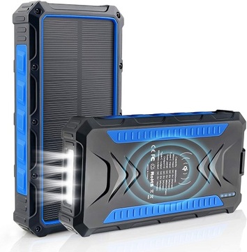 POWERBANK SOLARNY QI LATARKA ŁADOWANIE 3A USB-C PREMIUM