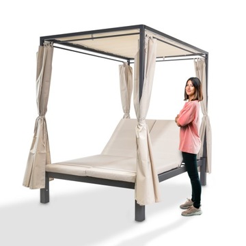 Leżak huśtawka ogrodowa z zadaszeniem 207×147×205 cm SZARA - Kayan I