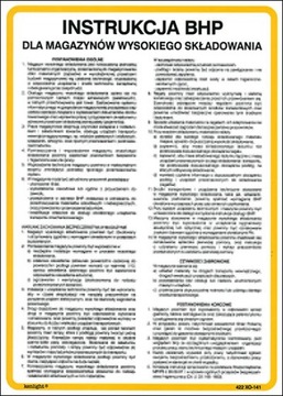 INSTRUKCJA BHP DLA MAGAZYNÓW WYSOKIEGO SKŁADOWANIA 25x35 CM PCV
