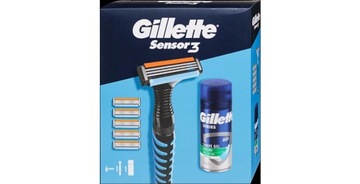 GILLETTE SENSOR 3 ZESTAW KOSMETYCZNY MĘSKI MASZYNKA + 6 OSTRZY + ŻEL