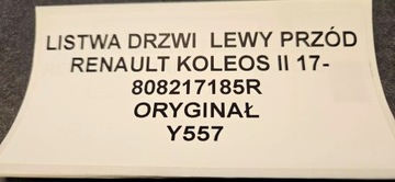 LIŠTA DVEŘE LEVÝ PŘEDNÍ RENAULT KOLEOS II 2017-