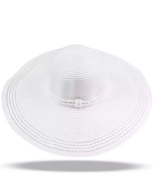 Modny duży damski kapelusz szerokie ozdobne rondo (Biały)