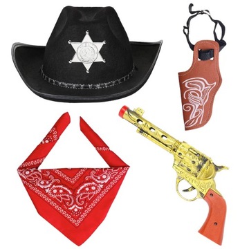 Zestaw Strój Przebranie Kowboj Kapelusz Bandamka Pistolet Western 3+