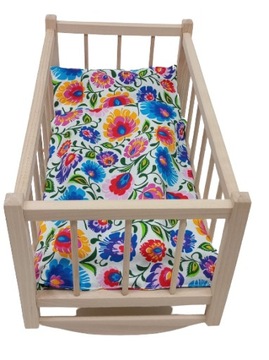 KOŁYSKA DLA LALEK DREWNIANA DLA LALKI +POŚCIEL 3EL