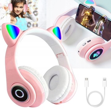SŁUCHAWKI BEZPRZEWODOWE B39 Z USZAMI BLUETOOTH RGB KOCIE USZY DLA DZIECKA
