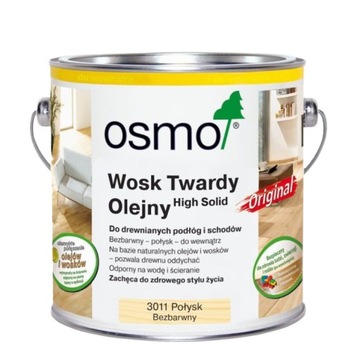 OSMO WOSK TWARDY OLEJNY 3011 BEZBARWNY POŁYSK - 2,5L