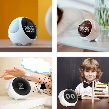 ZEGAR BUDZIK DLA DZIECI PODŚWIETLANY LAMPKA NOCNA LED Z TEMPERATURA I EMOJI