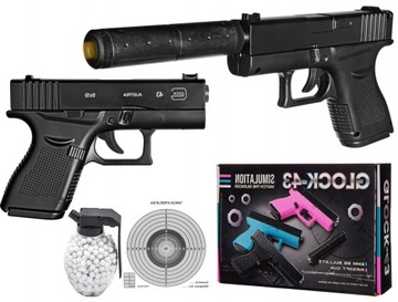 Пистолет металлический пружинный с глушителем Glock детский.