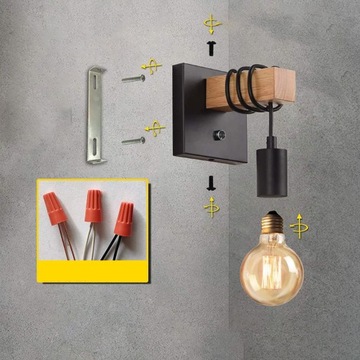 ДЕРЕВЯННЫЙ НАСТЕННЫЙ СВЕТИЛЬНИК В СТИЛЕ РЕТРО ПРОЧНЫЙ 220В