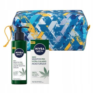 NIVEA MEN Krem do golenia łagodzący 200ml + Nawilżający 200ml + Kosmetyczka