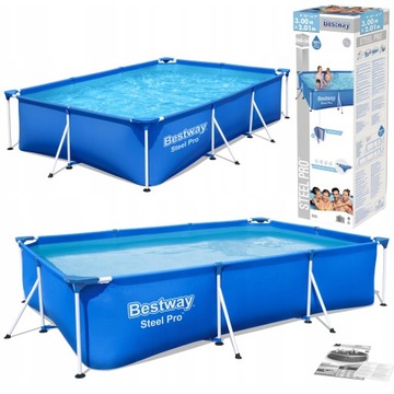 BASEN STELAŻOWY OGRODOWY DO OGRODU 300x201x66cm BESTWAY PROSTOKĄTNY ZESTAW