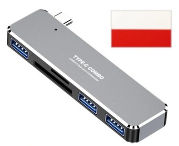 Adapter HUB USB C przejściówka rozgałęźnik microSD SD + naklejka