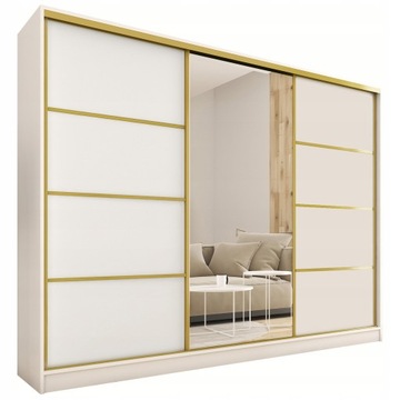 Szafa przesuwna z lustrem 250 cm GOLD mat biały