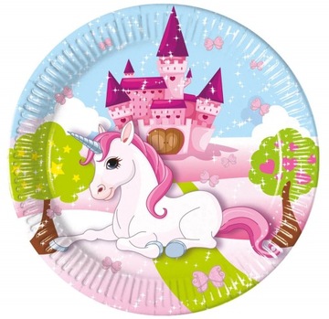 TALERZYKI PAPIEROWE Jednorożec Unicorn 8sztuk 23cm