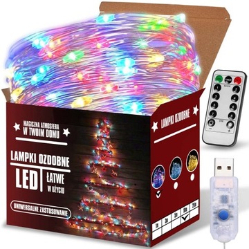 LAMPKI DRUCIKI ŚWIATEŁKA DEKORACYJNE LED NA CHOINKĘ ŚWIĄTECZNE 10M USB