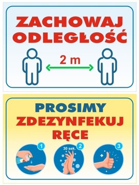 Naklejka Zachowaj Odstęp Dezynfekuj Ręce