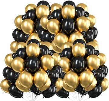 Balony Złote i Czarne Metalik na Urodziny - 50 szt