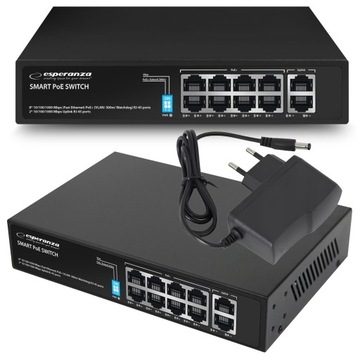 SWITCH PoE 8xPOE 2xUplink RJ45 10/100/1000Mbps 120W EXTEND 300M + DO KAMER