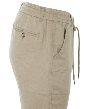 Брюки летние мужские, 100% лен, на резинке, на завязках - бежевые W50